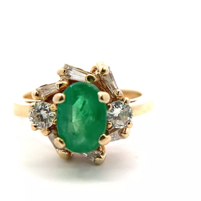ESTATE 14k Yellow Gold 0.75ct Oval Natural Emerald & 0.35ctw Diamond Ring