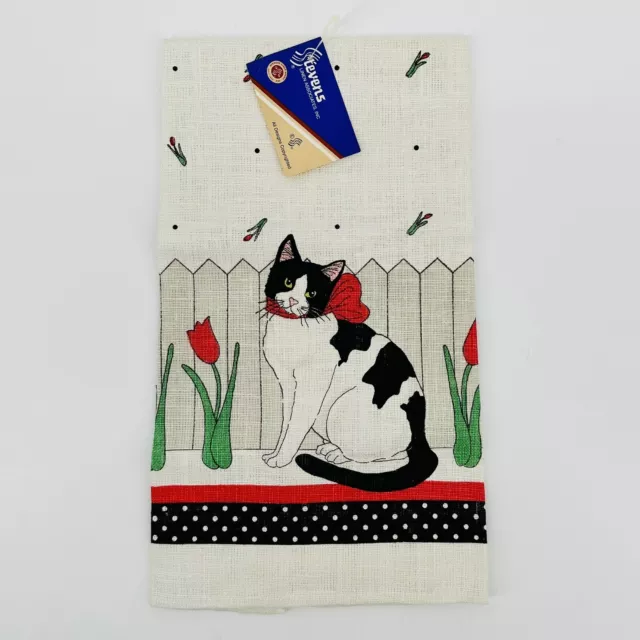 Vintage Steven’s Linen Kitchen Tea Dish Towel 100% Linen Polka Dots Cat NWT
