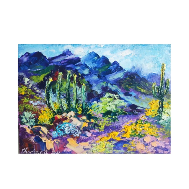 Arizona Saguaro oil painting landscape original Desert Sedona small wall art 5*7