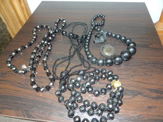 Collier De Deuil Ancien Vintage - Ras-du-cou Noir, Pierre De Jais Et Verre, France