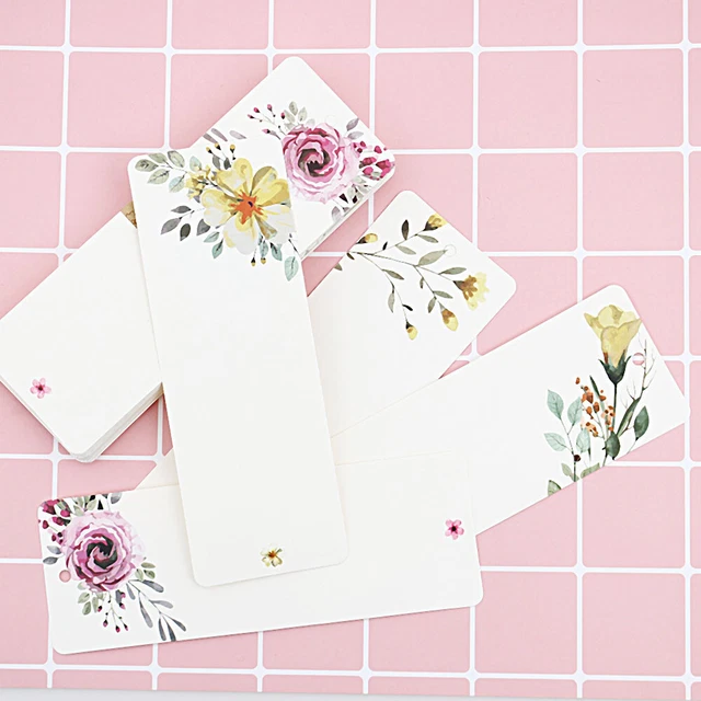 School Supplies Book Holder Gift Tag Flower Pattern Bookmark Vintage Word Card