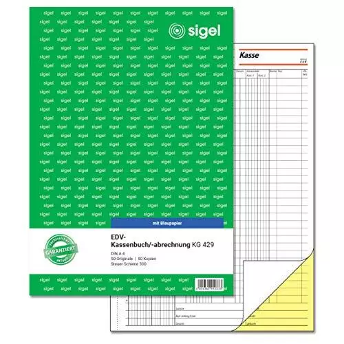 SIGEL KG429 Kassenbuch EDV, Steuerschiene 300, A4, 2x50 Blatt