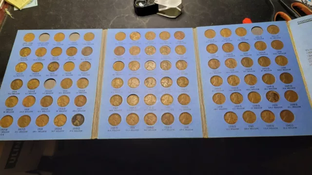 85 Different Lincoln Wheat Cents 1c In Whitman Folder 1909-1940 Minus 4 Keys