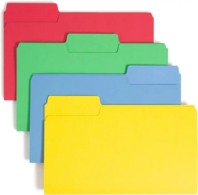 Supertab File Folder, Oversized 1/3-Cut Tab, Legal Size, Assorted Primary Colors