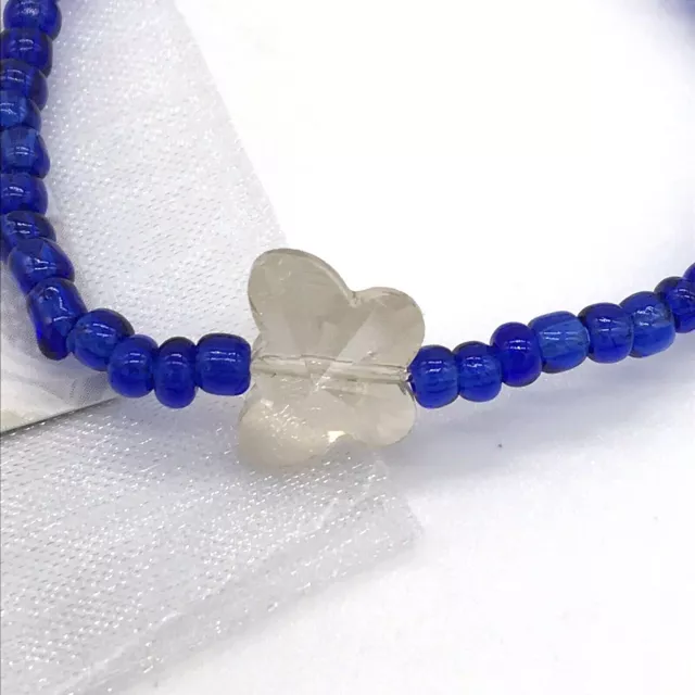 Butterfly Beaded Stretch Bracelet Handmade in the USA Glass Blue Light Gold NEW