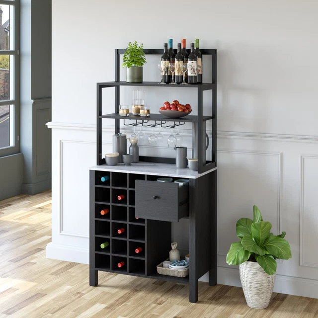 Home Bar Black Furniture Liquor Pub Table Cabinet Wine Bottle Holder Buffet