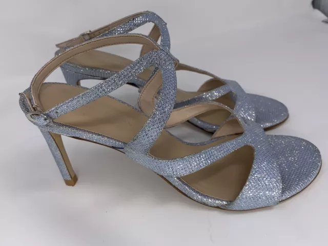 Stuart Weitzman Mariposa Size 9 Periwinkle Sparkle Strappy Heels Blue Womens