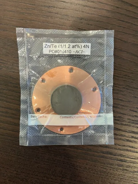 Sputtering Target, ZnTe 1:1.2 at% 1.5"x0.25" bonded to Copper backing plate