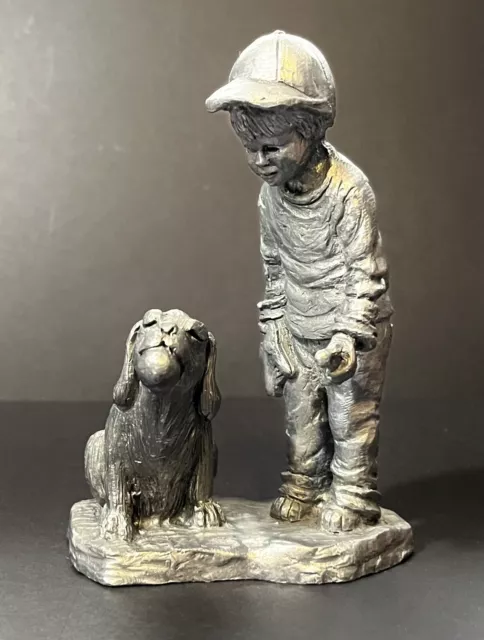 RB Pewter M A Ricker Baseball Boy With His Dog Catch Statue 3508/3600