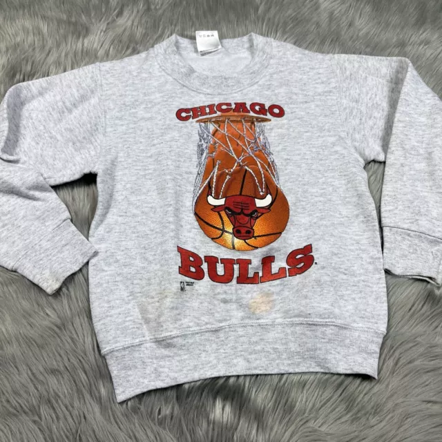 Vintage Youth Kids 90s Chicago Bulls NBA Heathered Gray Crewneck Sweater
