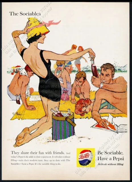 1959 Pepsi Cola beach party Bob Peak art vintage print ad