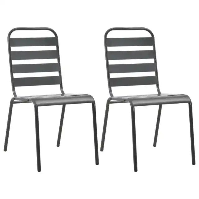 2x Outdoor Stacking Dining Chairs Steel Dark Grey Slatted Kitchen Seat vidaXL