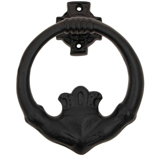 Solid Cast Iron Antique Style Victorian Irish Heart Decorative Ring Door Knocker