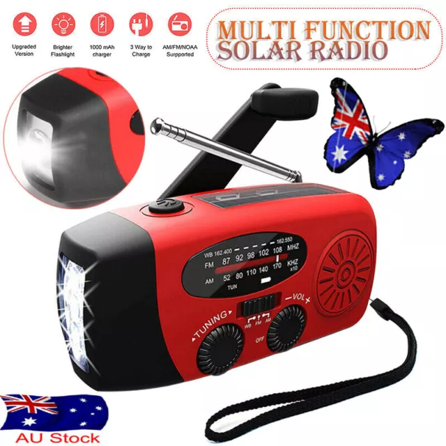 2in1 Portable Wind Up Solar USB Rechargeable Hand Crank AM FM Radio Light Torch~