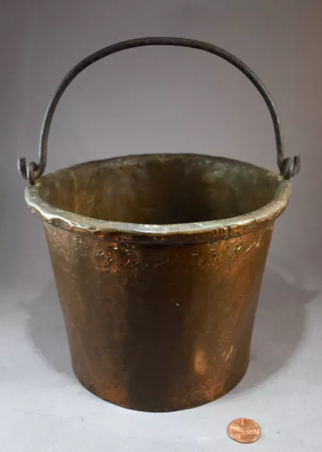 Heavy Antique Copper & Iron Pail Bucket Hand-Made Blacksmith Primitive Wrought