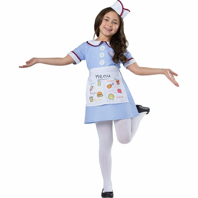 Dress Up America Diner Waitress Costume - Blue Carhop Waitress Dress for Girls