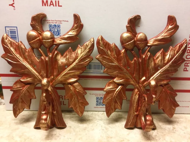 Vintage Cast Iron Pair of Acorn & Oak Leaves Wall Hooks