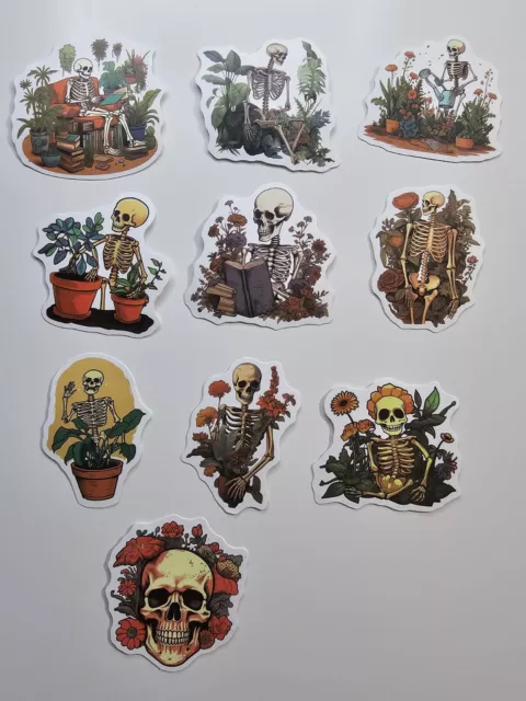 10 pcs of Unique Skull Art Floral Stickers - Perfect for Water Bottles, Cars