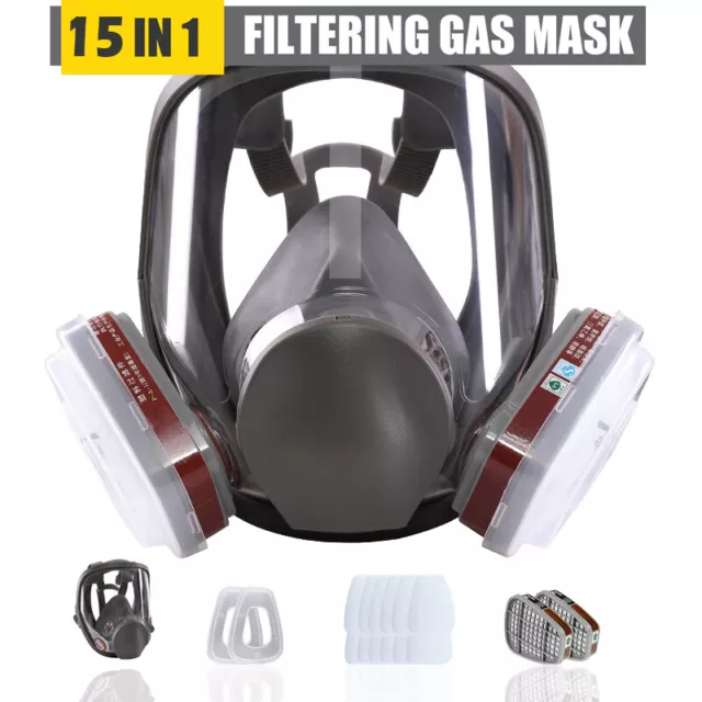 6800 Staubmaske Gasmaske 15 in 1 Lackiermaske Atemschutz Vollmasken mit 2 Filter