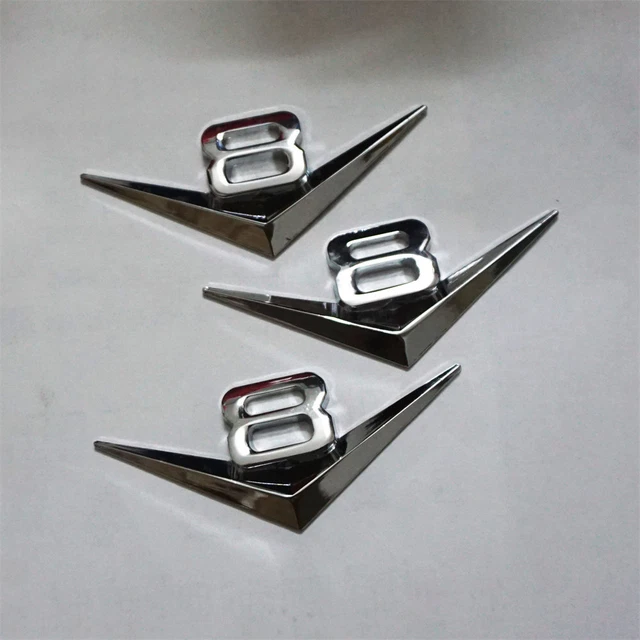 3x Chrome Silver V8 Metal Decal Sticker Emblem Badge Engine Car 5.7L Luxury Type