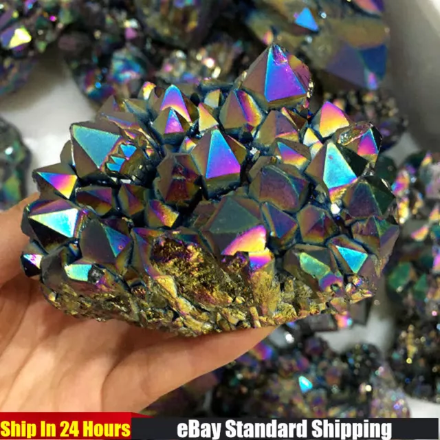 100g Large Natural Rainbow Aura Titanium Quartz Crystal Cluster VUG Stone Reiki