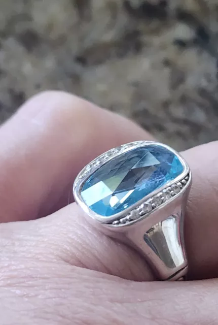 John Hardy blauer Topas und Diamantring Größe 6 Gramm Gewicht 9,87