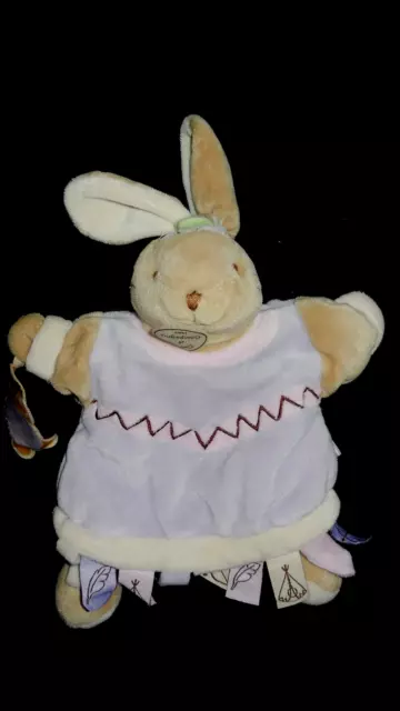 DOUDOU ET COMPAGNIE marionnette lapin indien violet étiquettes