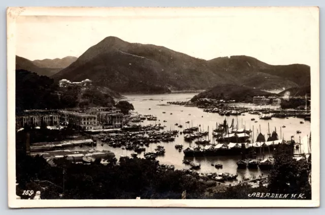 Vintage Postcard POSTED Aberdeen Hong Kong 159 RPPC Boats Harbor
