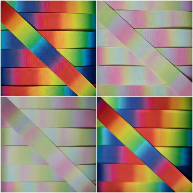 Rainbow Double Sided Pastel Satin Grosgrain Ribbon 9 13 25 38mm 38mm 50mm 75mm 3