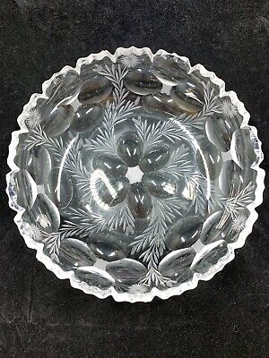 Antique American Brilliant ABP cut crystal Med low bowl bullseye flower vine