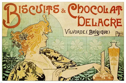 VINTAGE 1900'S FRENCH ADVERTISEMENT POSTER biscuit & chocolat delacre 20x30-SW0