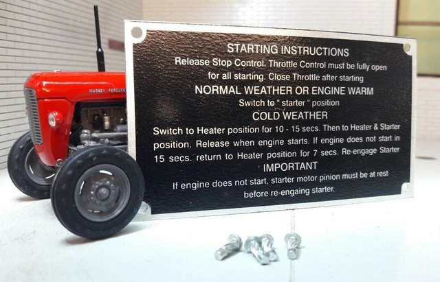 Massey Ferguson MF35 35 Tracteur Démarrage Instructions Plaque & Rivets 1964>