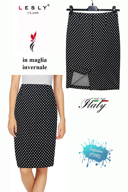 Jupe Hivernal Robe Fourreau En Jersey A de Fantaisie Made IN Italy LASLY Class