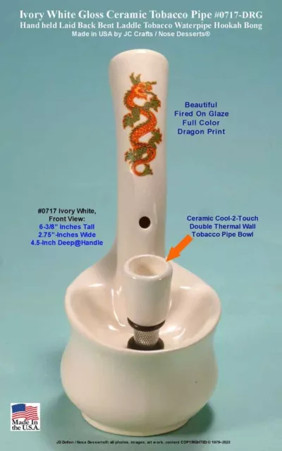 Long Dragon White Bent Neck Stash Ceramic Glass Bud Vase Tobacco Bong Water Pipe