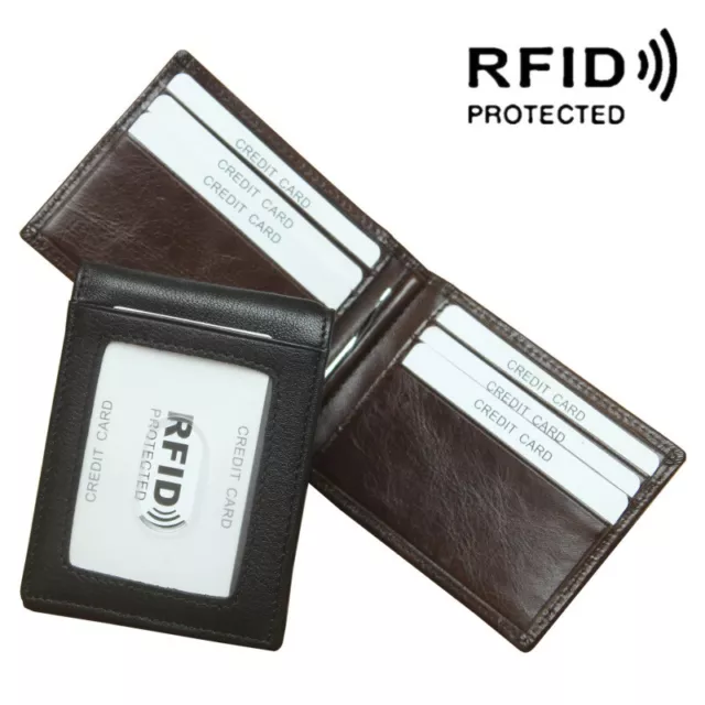 RFID Men's Leather Slim Bifold Money Clip Wallet Front Pocket Credit Card Holder