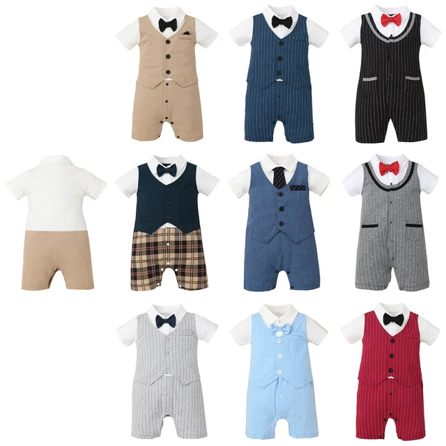 Tute da gentiluomo bambini cravatta con fiocco battesimo matrimonio smoking tuta romper