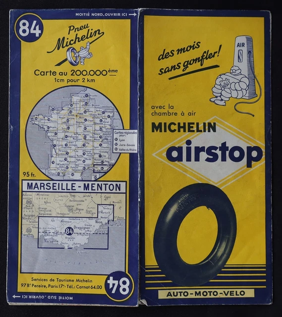 Carte Michelin 84 Marseille - Menton - 1952 - Guide Bibendum - Pneu Tyre Map - Occasion