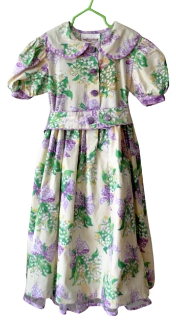 Storybook Heirlooms VTG Purple Floral Cottage Girls Size 6 Dress Poly/Cotton USA