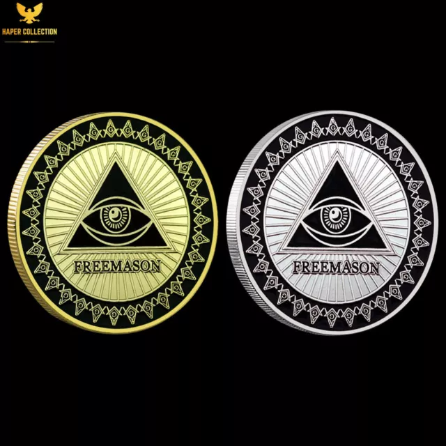 2pcs Masonic Freemason Gold/silver Coin Souvenir Set Eye of God Medal in Capsule