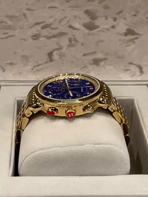 New Michele Sport Sail 18k Gold Plt Blue MOP Diamond Dial Watch -  MWW01C000145 2