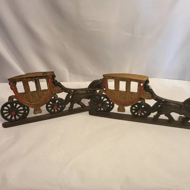 Vintage Heavy Cast Iron Horse & Carriage Painted Doorstop Stay Door Stop Lot 2