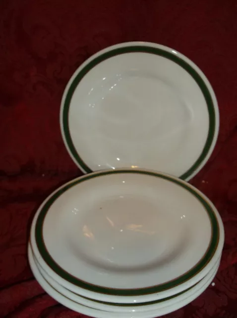 4 Syracuse China Restaurant Ware Green And Gold Stripes 6 3/8" Plates....nice!