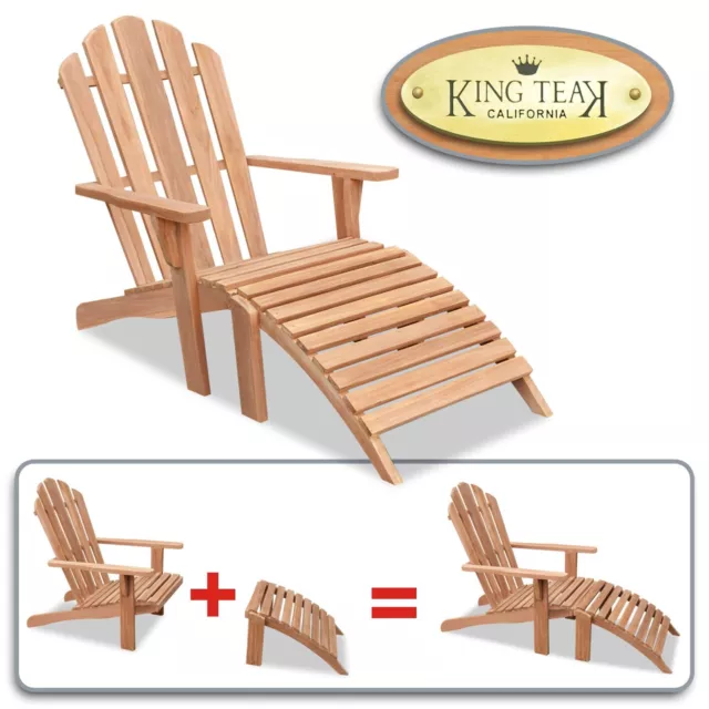 Outdoor Teak Adirondack Chair w Footrest Stool Set Patio Garden Lounge Furniture