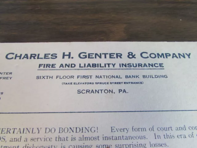 Charles H. Genter & Co. Insurance - First National Bank - Scranton Pa - Blotter 2