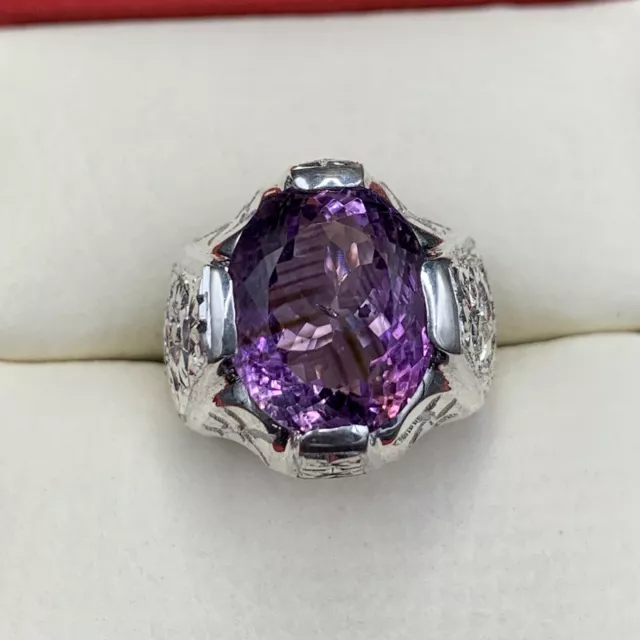 Natural Amethyst Ring, Man Amethyst Purple Gemstone Ring, 925 Sterling Silver 3
