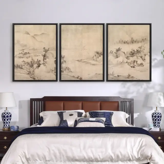 Momoyama period River scenery Asian Japanese Three 3 Multi Set Poster/ Canvas