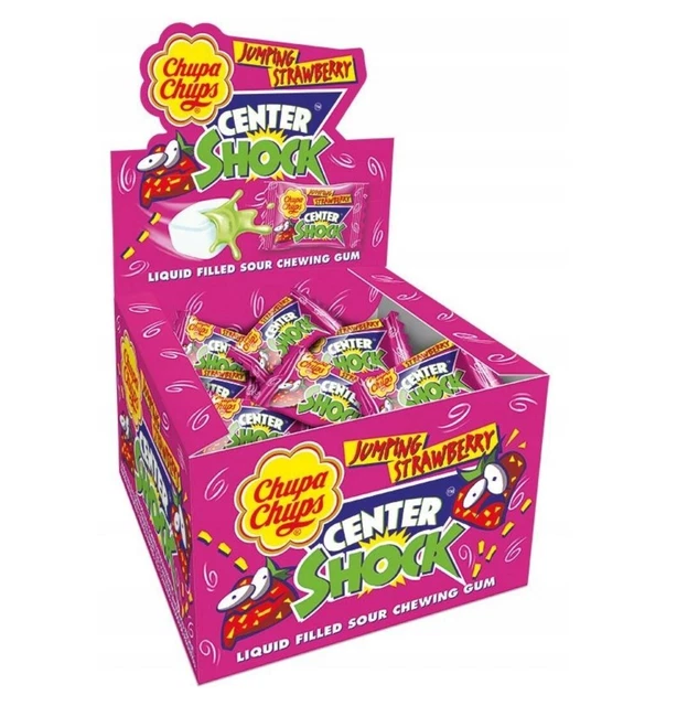 Chupa Chups Center Shock Jumping Strawberry Liquid Filled Sour Bubble Gum Retro