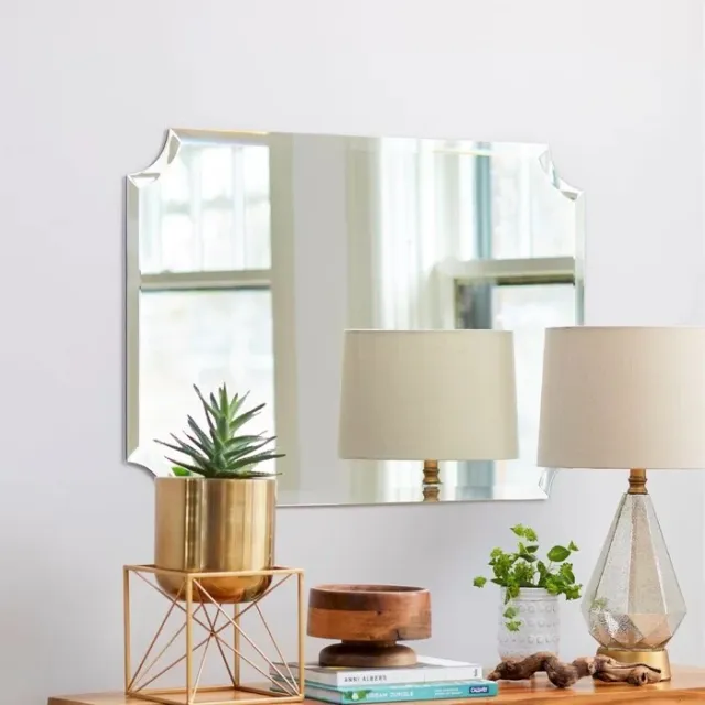 Frameless rectangle scalloped mirror home decor 3ftX2ft vanity wall mount 