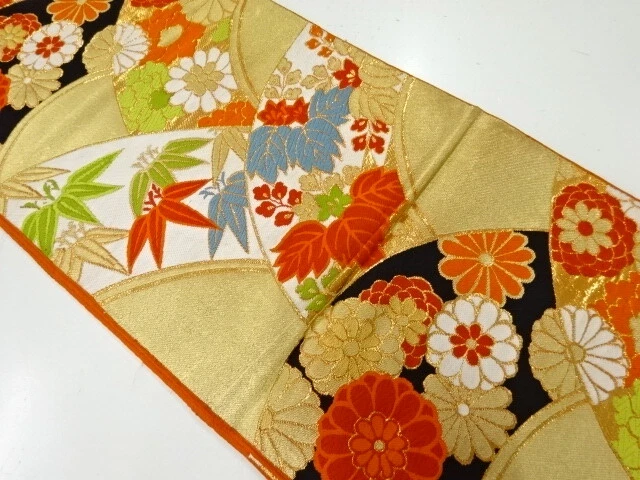 6799423: Japanese Kimono / Antique Fukuro Obi / Woven Paulownia & Kiku