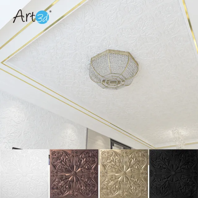 Art3d 12pcs Decorative Ceiling Tile 2x2 Glue up, Spanish Floral,Covering 48sq.ft